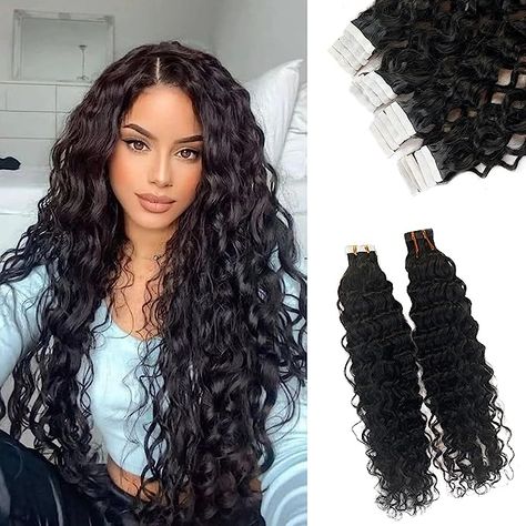 Skin Weft Tape in Extensions for Black Women 18inch 20pcs 50g Natural Black Wavy Real Human Hair Extensions Extensions For Black Women, Affordable Human Hair Wigs, Wavy Hair Extensions, Black Hair Extensions, Real Human Hair Extensions, Halo Hair Extensions, Hair Tape, Tape In Extensions, Remy Human Hair Extensions