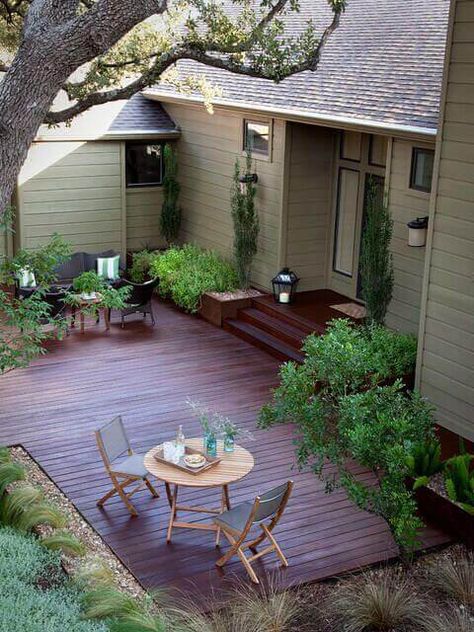 Take a close look at these beautiful pictures, you will find yourself analyzing which of these small backyard deck designs would suit you best. For more ideas like this go to backyardmastery.com Rustic Deck, Small Backyard Decks, Ground Level Deck, Storm Water, Deck Building, Wooden Deck, Deck Designs Backyard, Decks Backyard, Have Inspiration