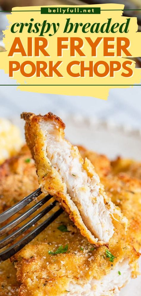 (Crispy Breaded} Air Fryer Pork Chops, air fryer recipes, pork recipes Things To Make In The Deep Fryer, Cheap Air Fryer Recipes, Cheap Air Fryer, Cook Pork Chops, Air Fry Pork Chops, Air Fryer Recipes For Beginners, Air Fryer Pork, Breaded Pork Chops, Air Fryer Pork Chops