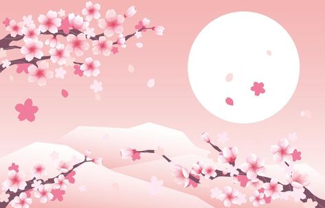 Cherry Blossom Background Cherry Blossom Vector, Cherry Blossom Drawing, Blossom Background, Moon Cute, Doll Diorama, Japan Cherry Blossom, Cherry Blooms, Cherry Blossom Wallpaper, Border Templates