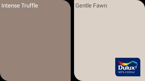 Intense Truffle and Gentle Fawn -Dulux Gentle Fawn Dulux Paint Living Room, Dulux Gentle Fawn, Paint Ideas Bedroom, Hallway Staircase, Dulux Paint Colours, Wall Color Ideas, Best Bedroom Paint Colors, Hallway Paint, Bedroom Paint Colors Master