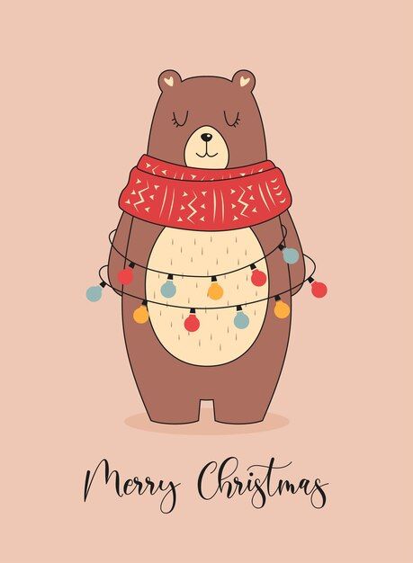 Merry christmas card | Free Vector #Freepik #freevector #christmas #santa #xmas #merry-christmas Christmas Cute Illustration, Santa Illustration, Christmas Card Illustration, Grinch Christmas Tree, Bear Images, Bear Drawing, Merry Christmas Images, Christmas Cute, Christmas Cookies Decorated