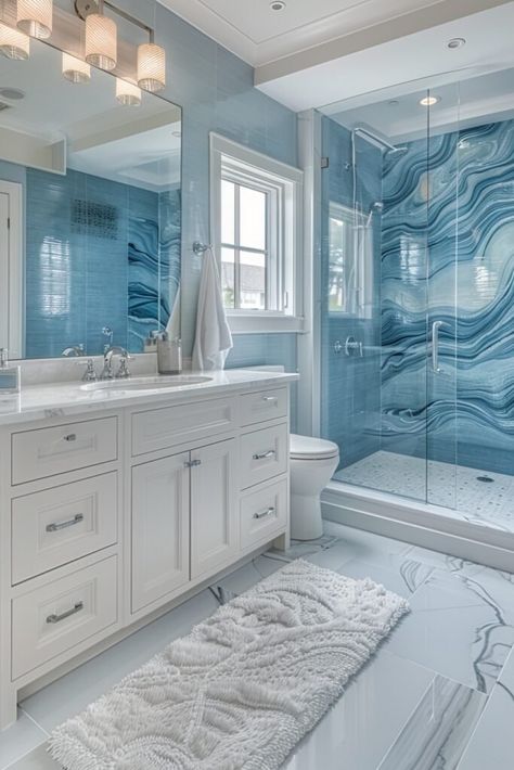 29 coastal inspired bathroom ideas you have to see Bathroom Light Blue, Seashell Bathroom, Coastal Bathroom Design, Boho Bathroom Ideas, Haus Am See, Beach Theme Bathroom, Coastal Bathrooms, Bathroom Remodel Shower, Bathroom Light