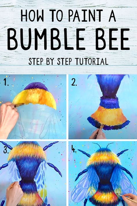 Bee Painting Acrylic, Paint A Bee, Bee Doodle, Painted Bee Hives, Bee Hive Craft, Bumble Bee Art, Bee Wings, Bee Drawing, Acrylic Art Projects