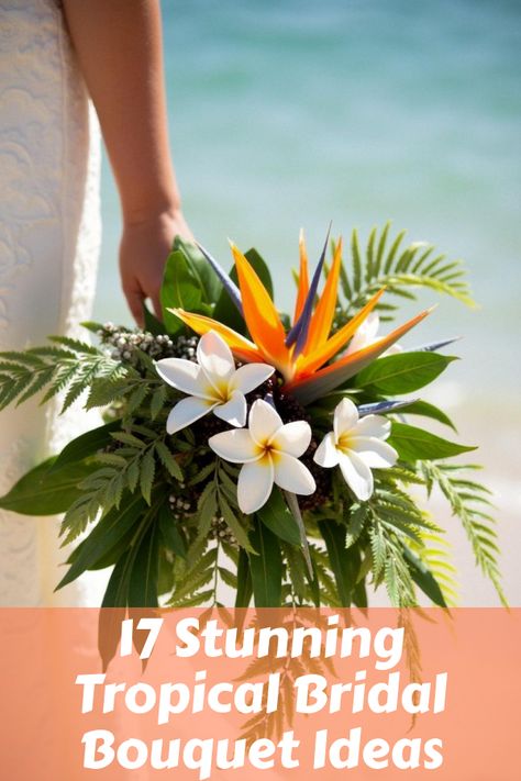 Did you know that the right tropical bridal bouquet can transform your wedding vibes entirely? Dive into a world of lush, colorful arrangements that scream paradise and perfectly complement beach, jungle, or garden ceremonies. Discover stunning photos capturing vibrant blooms like orchids and anthuriums, making your big day unforgettable. Get inspired by these exotic jewels that promise to bring the tropics to your aisle. Hoop Flower Bouquet, Diy Tropical Bouquet, Beach Wedding Bouquet Ideas Simple, Island Wedding Bouquet, Frangipani Wedding Bouquet, Tropical Florals Wedding, Jamaica Wedding Colors, Bird Of Paradise Wedding Bouquet, Tropical Flower Bouquet Wedding