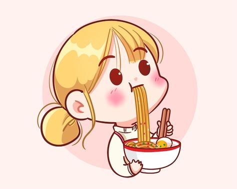 Noodle Logo, Cartoons Eating, Cartoon Art Illustration, Girl Eating, Instagram Cartoon, Logo Banner, Food Cartoon, Cat Air, Seni Origami