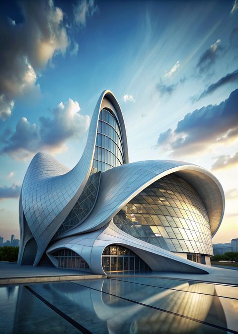 Zaha Hadid's unique architectural style is defined by curved lines and sculptural shapes. Her buildings are often described as fluid and organic, and they often blur the lines between interior and exterior space. #architecture #design #zahahadid #building #curves #organic #sculptural #interior #exterior Organic Shapes Architecture, Geometric Shapes In Architecture, Organic Shaped Buildings, Curve Building Architecture, Organic Building Architecture, Zaha Hadid Architecture Buildings, Oval Building, Sculptural Interior, Curvilinear Architecture