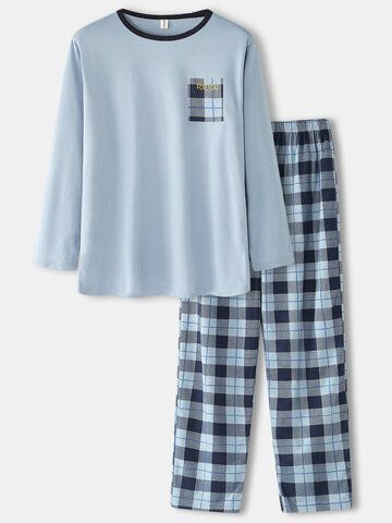 Mens Palid Long Sleeve Pullover Elastic Waist Pocket Pants Home Comfy Pajama Sets Designer Online - NewChic Mobile Pajama Fashion, Cute Sleepwear, Cute Pajama Sets, Pajama Outfits, Pajamas Comfy, Cute Pajamas, Plaid Pants, Mens Pajamas, Girls Fashion Clothes