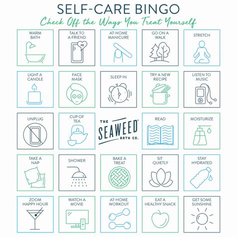 Self-Care Bingo Challenge – The Seaweed Bath Co. Self Care Bingo, Bingo Challenge, Importance Of Self Care, Seaweed Bath, Bingo Sheets, Bullet Journal Page, Self Care Bullet Journal, Taking Care Of Yourself, Dot Journals