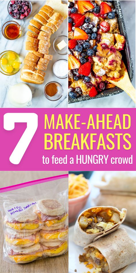 Need a delicious make-ahead breafkst for a crowd? Try the make-ahead breakfast burritos, make-ahead breakfast french toast casserole, make-ahead chia pudding & more decadent breakfast recipes for a crowd. #ecstatichappiness Breakfast Ideas For Work Group, Breakfast For A Large Group Make Ahead, Easy Breakfast Make Ahead Simple, Work Meeting Breakfast Ideas, Easy Brunch For Large Group, Brunch Ideas For A Crowd Make Ahead, Simple Ladies Brunch Ideas, Office Breakfast Ideas Simple, Camping Breakfasts For A Group