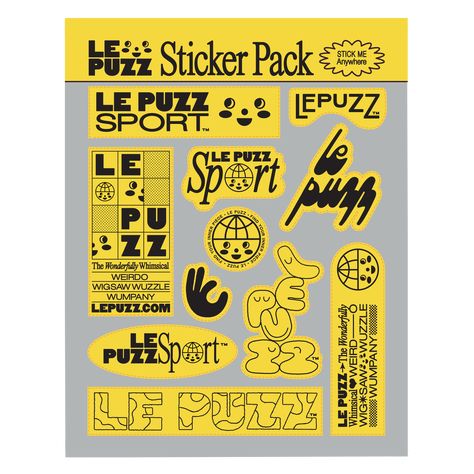 A little sticker pack of some of our favorite Le Puzz moments. Made to last: scratch-proof, made with UV-cured inks, sun-proof so they won't fade, waterproof, weatherproof with a 3 to 5 year outdoor durability — these puppies are goop-proof, goof-proof, and soup-proof! Space Gadgets, Sticker Design Inspiration, Unique Stickers, 타이포그래피 포스터 디자인, Brand Stickers, Photo Images, Sticker Collection, Sticker Pack, 로고 디자인