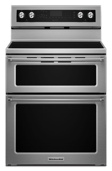 KitchenAid 30" Electric Double Oven Convection Range | The Brick Double Oven Electric Range, Freestanding Double Oven, Double Oven Range, Major Kitchen Appliances, Convection Range, Electric Double Oven, Convection Cooking, Glass Cooktop, Range Microwave