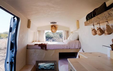 An Atypical Paint Job and a Dedicated Dog Cabin Complete This Clever $3K Camper-Van Conversion - Dwell Roman Clay, Green Velvet Pillow, Camper Van Conversion, Bedroom Bench, Exclusive Home, Selling Furniture, Van Conversion, Paint Job, Apartment Living