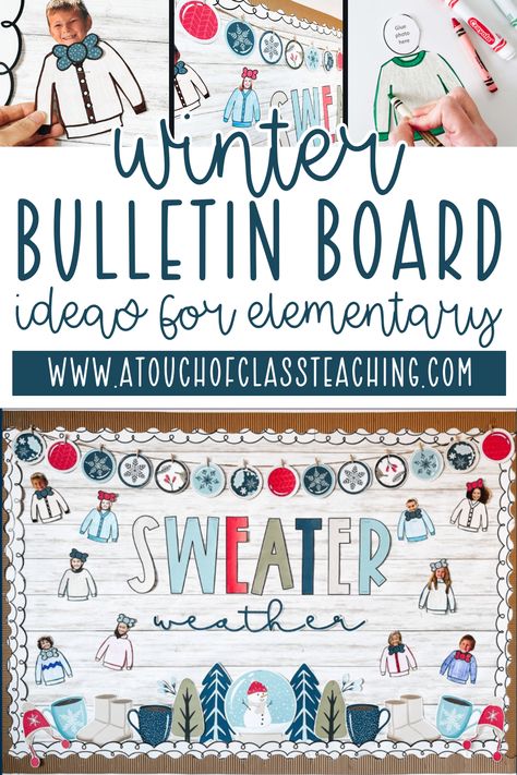 Looking for some winter bulletin board ideas for elementary that are perfect for December and January? These printable winter bulletin board includes everything you need to make an adorable January display, including student-made crafts! Teacher Winter Bulletin Boards, Winter Staff Bulletin Board, Funny Winter Bulletin Boards, Winter Science Bulletin Boards, Cozy Bulletin Board Ideas, January School Themes, Free Winter Bulletin Board Printables, Christmas Teacher Lounge Ideas, Winter Bulletin Boards For Kindergarten