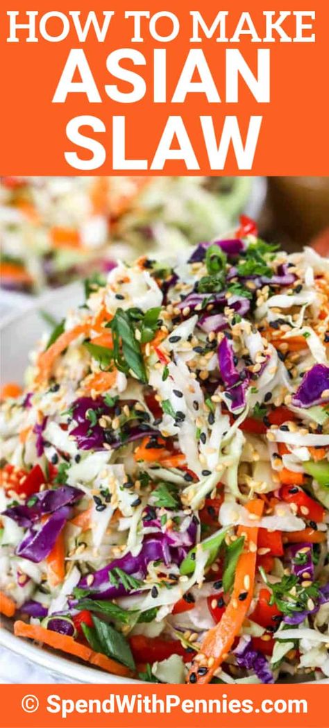 This easy Asian slaw Coleslaw Mix Uses, Asian Slaw Dressing, Asian Sesame Dressing, Sesame Vinaigrette, Keto Chinese, Classic Coleslaw Recipe, Asian Slaw Recipe, Keto Favorites, Slaw Salad