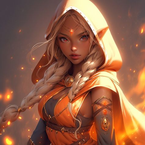 Elf, original character,  art,  dark skin elf Sun Elves Dnd, Fire Elf Female, Fey Paladin, Autumn Eladrin Female Dnd, Eladrin Elf Autumn, Sun Elf Female Dnd, Dnd Sun Elf, Autumn Eladrin Female, Sun Elf Female