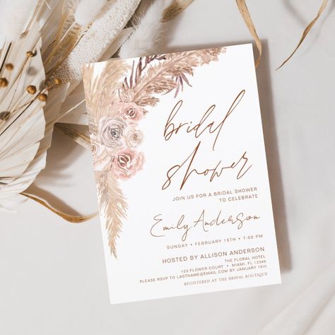 Budget Terracotta Boho Pampas Grass Bridal Shower Flyer Bridal Shower Elegant, Wedding Pampas, Summer Invitation, Invitation Flyer, Script Typography, Girly Design, Floral Bridal Shower Invitations, Wedding Day Inspiration, Wedding Theme Colors