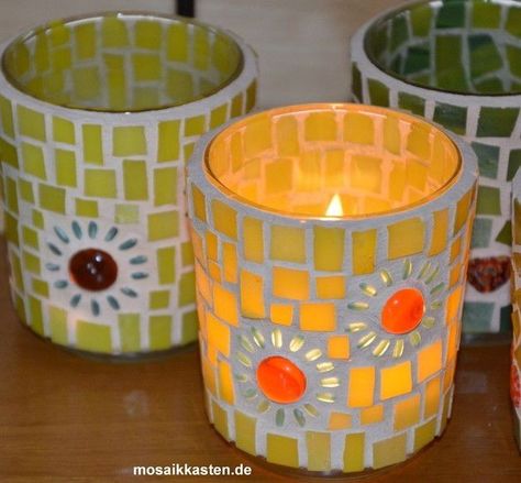 Mosaic Candle Holders Diy, Mosaic Art Supplies, Mosaic Candle Holders, Mosaic Bathroom Tile, Mosaic Art Diy, Mosaic Candle, Mosaic Rocks, Mosaic Vase, Mosaic Pots