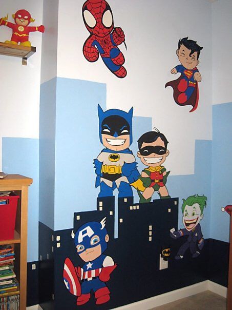 Super Hero Decor Room, Boys Bedroom Mural Ideas, Marvel Wall Painting, Superhero Wall Painting, Superhero Mural, Superhero Wall Mural, Super Hero Room Ideas, Super Hero Wall Art, Super Hero Room