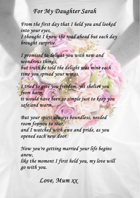 PERSONALISED DAUGHTER ON WEDDING DAY POEM GIFT IDEAL TO FRAME A4 OR LUXURY A3 Poems Mother, Mother Letter, Wedding Daughter, Daughter On Wedding Day, Poem To My Daughter, Letter To Daughter, Mother Daughter Wedding, Bride Speech, Wedding Day Quotes