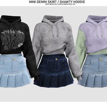 Sims 4 Hoodie, Denim Skirt Outfit Ideas, Mods Sims 4, Denim Skirt Outfit, The Sims 4 Cabelos, Sims 4 Piercings, Sims 4 Tsr, Skirt Outfit Ideas, Sims Packs