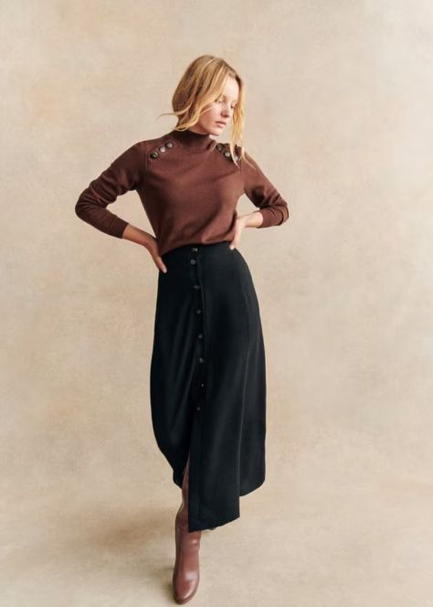 Fidji Skirt - Black - Recycled polyester - Sézane Sezane Outfit, Style Parisienne, Fall 2024, Skirt Black, Parisian Style, Style Me, Fall Winter, Skirt, Van