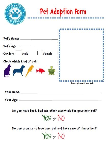 Pet Adoption Pretend Play, Preschool Pet Activities, Pet Activities, Animals Worksheet, Creative Birthday Party Ideas, Pet Adoption Certificate, Pet Event, Adoption Form, Adoption Papers