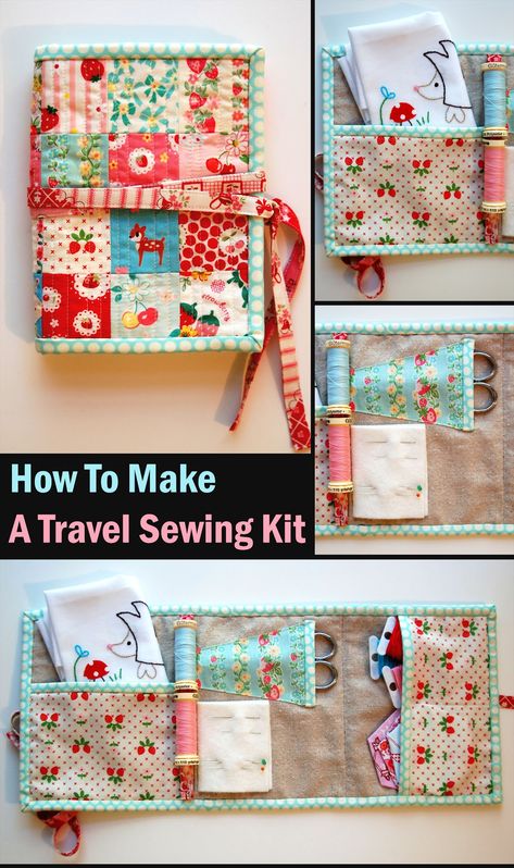 How To Make A Travel Sewing Kit Diy Sewing Kits Ideas, Small Sewing Kit Diy, Sewing Kit Diy Free Pattern, Sewing Kits To Make Free Pattern, Sewing Kit Pattern Free, Sewing Needle Case Pattern Free, Mini Sewing Kit Diy, Roll Up Sewing Kit Pattern, Huswif Free Pattern