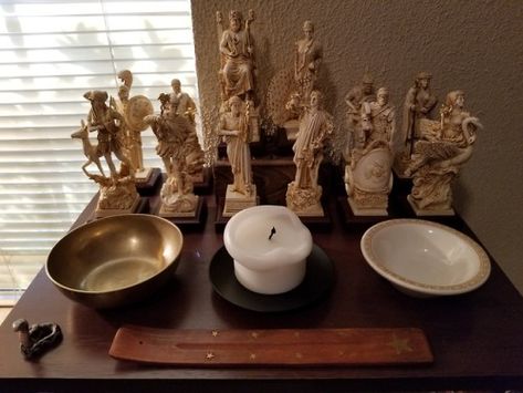 Theoi altar Greek Altar, Zeus Altar, Snake Statue, Olympian Gods, Zeus And Hera, Guardian Spirit, Roman Gods, Home Altar, Pagan Witchcraft