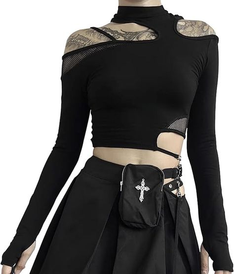 Gothic Shirts for Women Harajuku Fashion Grunge Punk Clothes Egirl Anime Emo Shirt Mall Goth Y2K Crop Top S at Amazon Women’s Clothing store Mall Goth Y2k, Emo Shirt, Goth Outfit Inspo, Punk Clothes, Emo Shirts, Goth Y2k, Mode Steampunk, Punk Shirt, Mode Punk