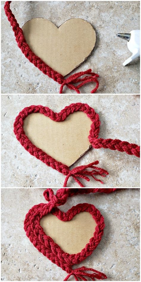 Braided Yarn Heart Garland - A Wonderful Thought Craft Garland Ideas, Diy Valentine Garland Ideas, Valentine Garland Diy, Dollar Tree Diy Valentines Crafts, Diy Valentines Garland, Valentines Day Crafts For Adults, Diy Valentines Day Crafts, Valentines Day Garland, Braided Heart