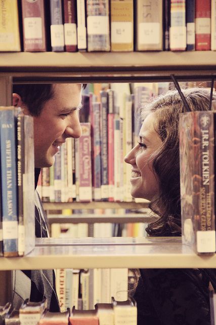 engagement shoot in the library. Oh, oh! Or you could do a "re-enactment" of the place you met! You doing something while he watches or vice versa, running into each other, whatever it was that happened! Library Photo Shoot, Pinterest Engagement, Engagement Poses, Cabin In The Woods, Engagement Photo Inspiration, Love Is, Photo Couple, Foto Inspiration, Engagement Shoot