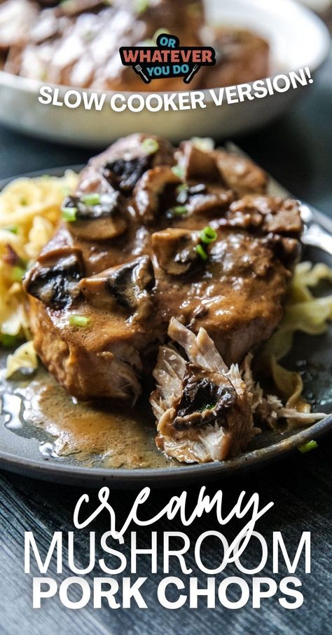 Creamy Mushroom Pork Chops Creamy Mushroom Pork Chops, Recipes Using Pork Chops, Prime Rib Recipe Easy, Leftover Prime Rib Recipes, Food Slow Cooker, Smoked Baked Potatoes, Brown Sugar Pork Chops, Creamed Beef, Mushroom Pork Chops