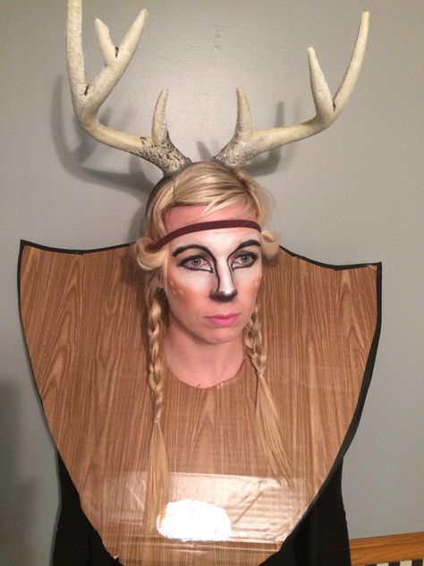 Mounted deer costume Deer Costume Diy, Diy Deer Costume, Pirate Costume Couple, Felt Makeup, Baby Deer Costume, Homemade Mermaid Costumes, Steampunk Explorer, Deer Halloween Costumes, Girly Costumes