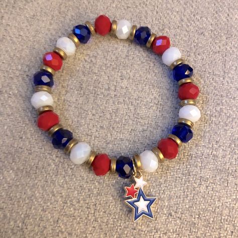 Red, White, And Blue Collection 4th Of July, Memorial Day, Labor Day Bracelet. Blue Bracelets, Marvel Jewelry, Western Bracelets, Womens Ankle Bracelets, Real Pearl Earrings, Womens Bangles, Black Onyx Bracelet, Gold Link Bracelet, Silver Plated Bracelet