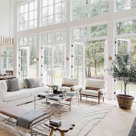 Living room/book nook/fireplace • Instagram French Doors Living Room, Living Room Windows, Dream House Interior, Dream Home Design, Windows And Doors, Great Rooms, Home Living Room, Interior Exterior, Living Room Designs