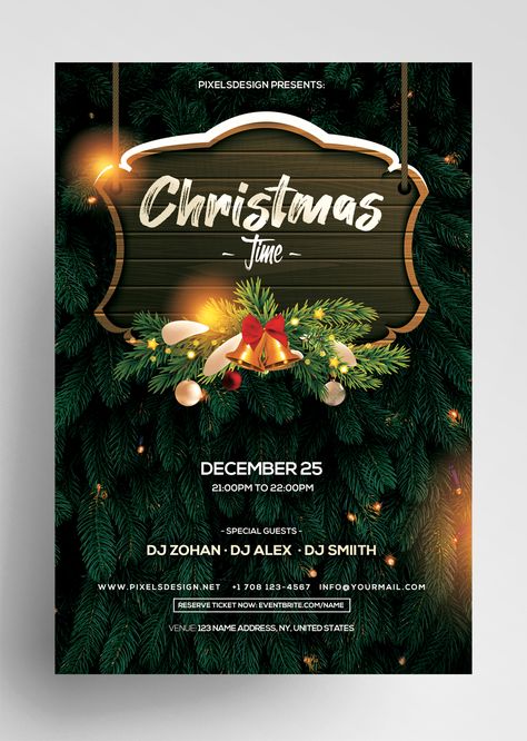 Holiday Party Flyer Template Free, Poster Christmas Design, Poster Noel, Christmas Event Poster, Merry Christmas Poster Design, Christmas Design Poster, Christmas Flyer Design, Poster Natal, Holiday Party Flyer