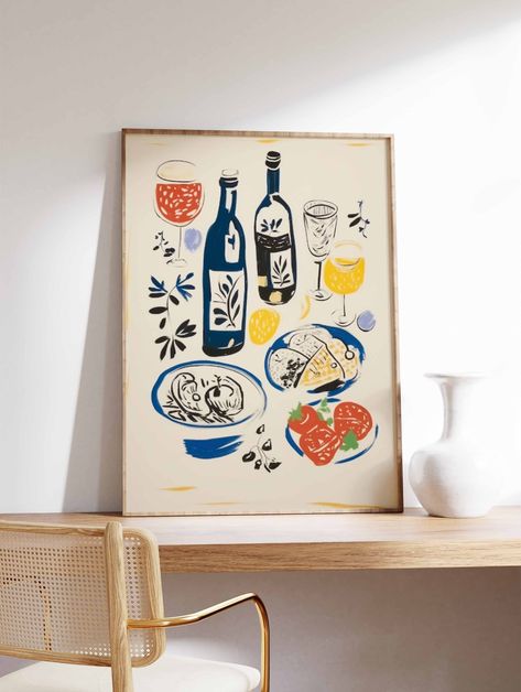 DESCRIPTION & DETAILS Add a delightful touch of illustrated charm to your space with this vintage food table poster! Perfect for foodies, kitchen decor enthusiasts, and lovers of unique art. Featuring a vintage illustrated style, this poster brings the joy of food to life. Elevate your kitchen or dining area with this tasteful piece that celebrates the art of cuisine. Explore the world of flavors and design with this cool food poster today! POSTAGE  -All items are packaged using strong poster tu Kitchen Print Art, Vintage Kitchen Art Prints, Art Prints For Kitchen, Food Abstract Art, Cute Kitchen Art, Kitchen Artwork Painting, Kitchen Posters Decor, Vintage Kitchen Posters, Art In Kitchen