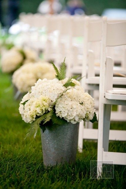 Eye For Design: Join The Industrial Revolution With Galvanized Home Decor Martha Stewart Weddings, Aisle Decor, Southern Weddings, White Hydrangea, Wedding Aisle, Southern Wedding, Ceremony Decorations, Buckets, Wedding Bells