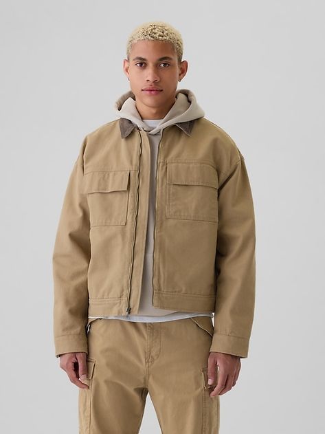 Relaxed Utility Jacket Jacket Corduroy, Straight Jacket, Canvas Jacket, Brand Collaboration, Fall Fits, Outdoor Jacket, Fall Jackets, Utility Jacket, Front Zipper