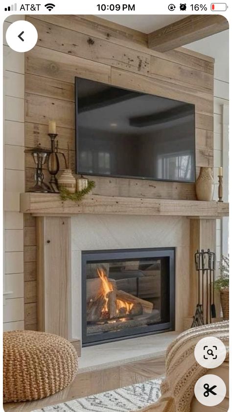 Faux Fireplace Mantel Living Room, Color Shiplap Fireplace, Shiplap Living Room With Fireplace, Tv Over Fake Fireplace Ideas, Fireplace On Flat Wall Ideas, Fireplace Mantel Surround Ideas, Photo Above Fireplace, Family Room Design Tv Wall, Fireplace Below Window