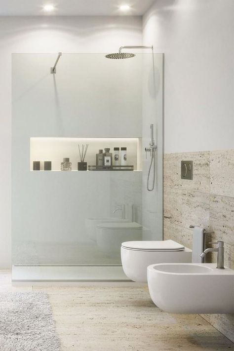 Toilet And Bidet Ideas, Small Bathroom With Bidet, Bathroom With Bidet, Toilet And Bidet, Minimalist Toilets, Granny Cottage, Terrazzo Bathroom, Large Tiles, European Bathroom