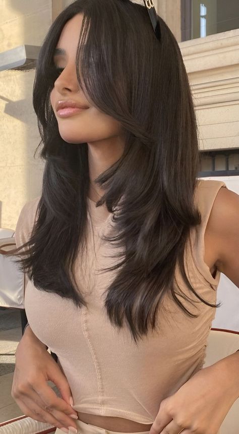 Check more at https://howcandothis.com/hairstyleideas/19175/ Brunette Hair Round Face, Round Face Framing Haircut, Haïr Cut For Long Hair Girl, 360 Of Hair, Haircut Ideas For Long Hair With Bangs, Layered Hair In Ponytail, Super Layered Long Hair, Hair Cuts Girls, Face Framing Layers Round Face