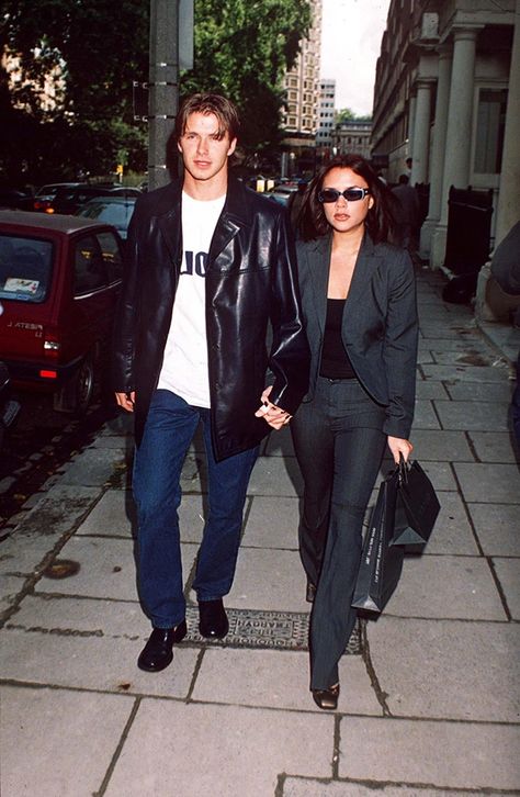 David Beckham Style, Posh And Becks, Victoria And David, David And Victoria Beckham, 00s Fashion, 90s Fashion Outfits, 90s Outfit, Fashion Enthusiast, 1990's Fashion