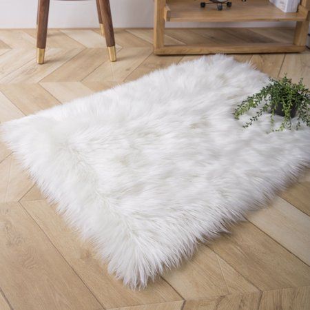 Deluxe Soft Faux Sheepskin Fur Series Decorative Indoor Area Rug 2 x 3 Feet Rectangle, White, 1 Pack Small Rugs In Bedroom, Fuzzy White Rug, White Rug Bedroom, Fluffy Rugs Bedroom, White Fluffy Rug, Western Room, Fuzzy Rug, Faux Fur Area Rug, Soft Rugs