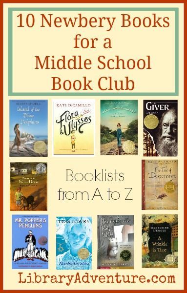 10 Newbery Books for a Middle School Book Club Books For Middle School, Middle School Book List, Middle School Books, Middle School Libraries, Kids Book Club, Homeschool Books, Middle School Language Arts, Middle School Reading, Middle Grade Books