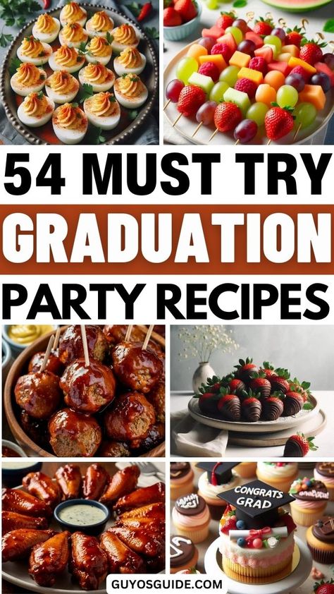 54 Must Try Graduation Party Recipes Easy Appetizers For Graduation Party, Food Ideas For Big Groups, Easy Graduation Party Food Simple, Graduation Desserts Ideas, Graduation Appetizer Ideas, Graduation Party Snack Ideas, Graduation Party Menu Ideas, Graduation Party Ideas Food, Graduation Party Appetizers