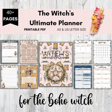 Witch Planner Free Printable, Boho Witch Aesthetic, Witchy Backgrounds, Sewing Planner Printable, Witch Printables, Witch Planner, Witchy Planner, Magical Elements, Journal App