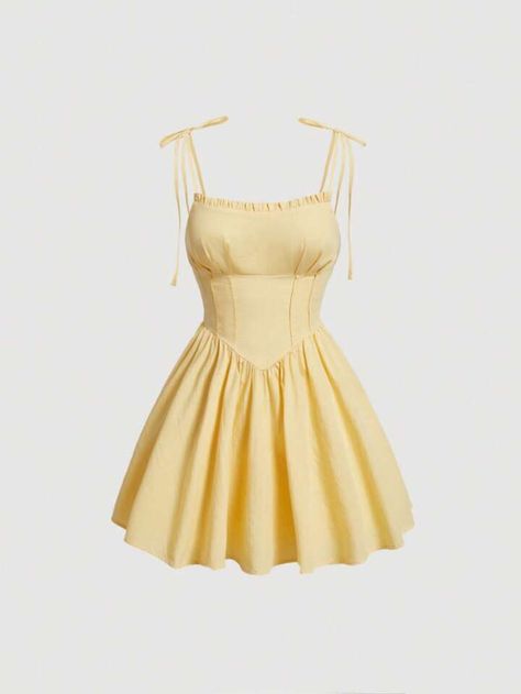 SHEIN MOD Frill Trim Cami Dress | SHEIN USA Sleeveless Yellow Dress, Cute Short Dresses Casual Simple, Justine Dancer, Vestidos Color Pastel, Short Yellow Dress, Dress Png, Belle Costume, Prom Outfit, Cute Short Dresses