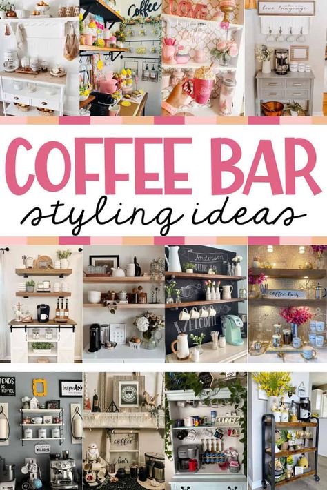 Coffee Bar Styling, Diy Coffee Station, Happy Homemaking, Coffee Bar Station, Diy Coffee Bar, Farmhouse Coffee Bar, Coffee Bar Design, Tea Station, Hot Chocolate Coffee